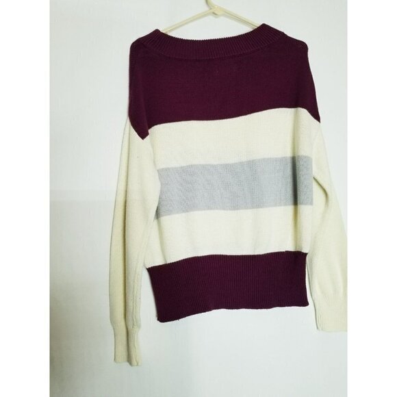 Lucky Brand Burgundy Striped Colorblock Knit Boatneck Pullover‎ Sweater S/P - Picture 7 of 12